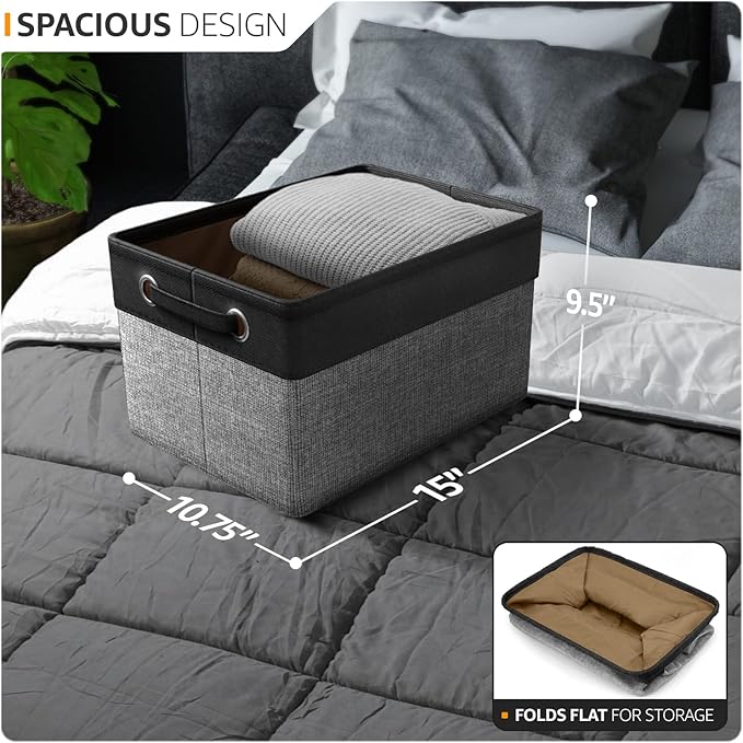 Sorbus Fabric Storage Cubes 15 Inch- Big Sturdy Collapsible Canvas Storage Bins with Dual Handles- Foldable Closet Cubes- Decorative Storage Baskets for Shelves | Home & Office Use- 3 Pack| Grey/Tan