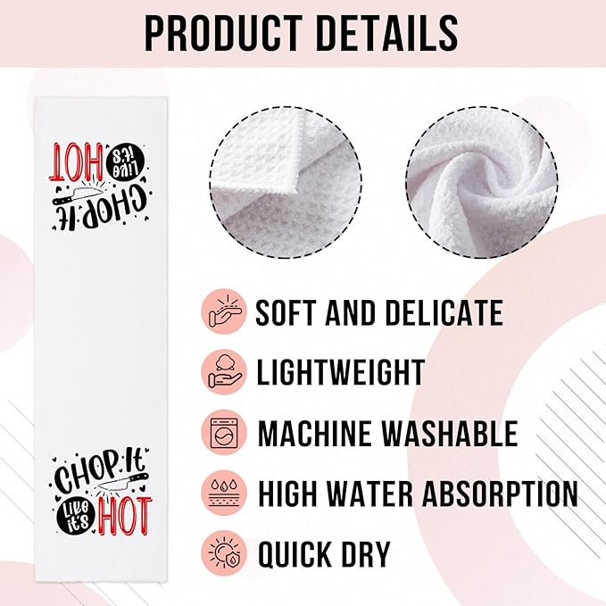 Funny Chop It Like It's Hot Dish Hand Towel - 16" x 24" Microfiber Waffle Weave Kitchen Towel - Humorous Sayings - Gift for Women, Men, Friends
