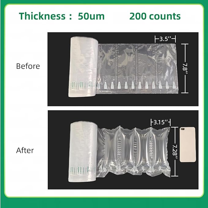 Air Pillows for Shipping with Pump 200 Count Air Bags for Packaging 3.5" X 7.8" Inflatable Packing Material for Moving Boxes Packaging, Purse Stuffers for Shape Alternative to Packing Peanuts