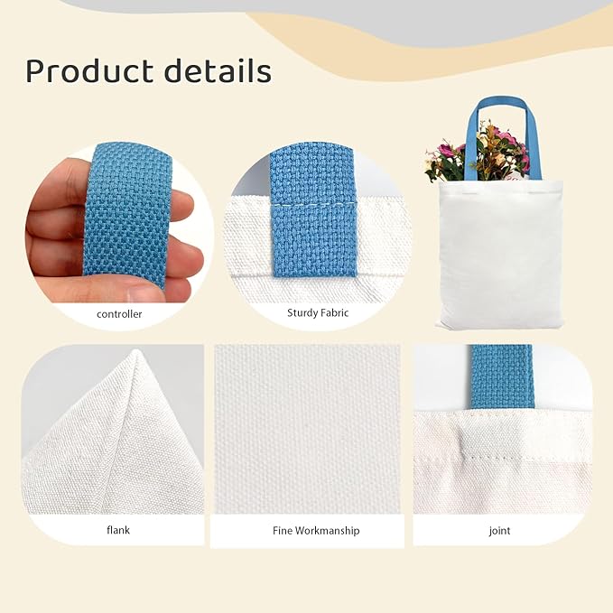 40 Reusable Canvas Tote Bags, Polyester, White, 12x14 Inch, 20 Colored Handles, Sublimation Blank, DIY Crafts, Grocery Shopping, Party Event, Heat Transfer