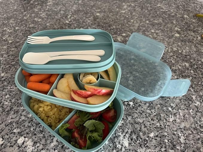 3-Tier Bento Lunch Box with Utensils – Leakproof Food Container with Compartments – Reusable Lunchbox