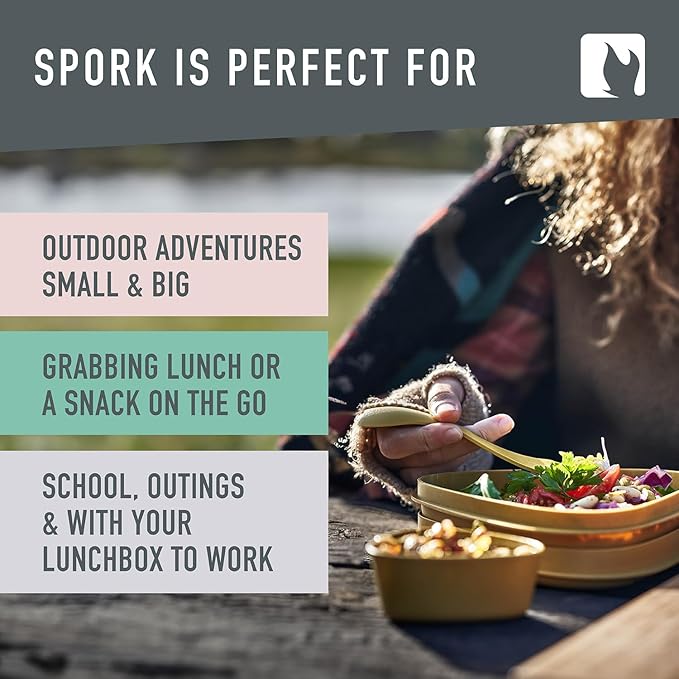 Light My Fire Spork Original 4-Pack 3-in-1 Camping Spoon Fork Knife Combo Reusable Travel & Camping Utensils Lunch Spork Outdoor Backpacking Hiking Picnic Utensil BPA Free, SageGreen