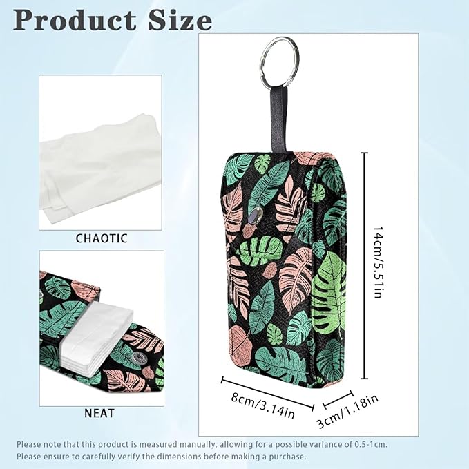 Purse Tissue Packs Portable Tissues Purse Pocket Snap Button Enclosed Reusable Paper Holder for Purse Coin Travel Office Daily Monstera Leaf