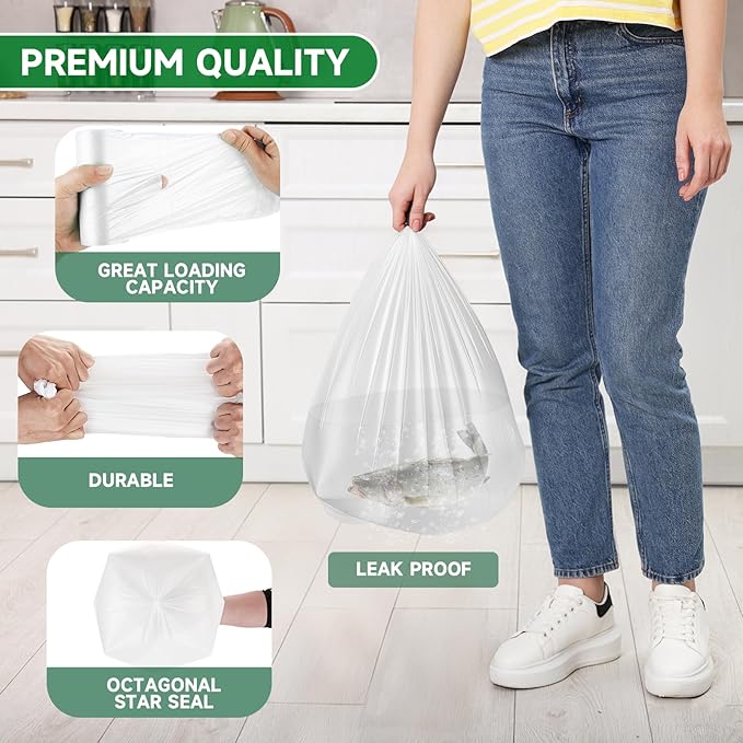 1.2 Gallon White Biodegradable Trash Bags - (Fit 1-1.3 Gallon) Mini Small Garbage Bag For Bathroom Can Compostable 100 Count 5 Liter Tiny Kitchen Waste Basket Liners Car Strong Thick Chenyucheng