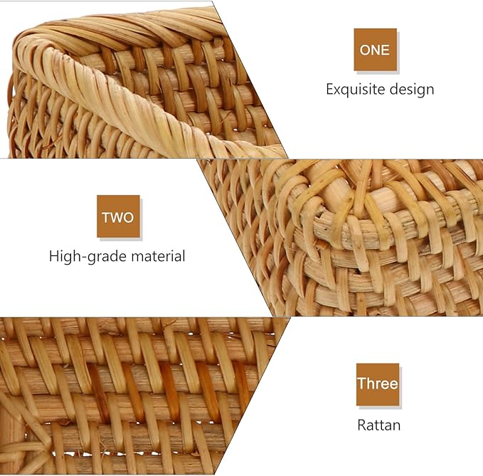 Handmade Woven Storage Basket Small Rattan Box Natural Sundries Organizer for Living Bedroom Office Decor