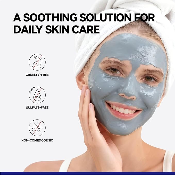 Deep Pore Cleansing Blue Clay Mask for Face, Kaolin Clay Masks for Blackheads and Pores with Niacinamide for Even Out, Hydrating Mud Mask with Brush for All Skin Types（5.3 oz）