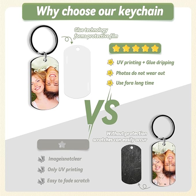 Custom Keychain Double Sided Personalized Picture Text Keychains Engraving Photo Key chains Gifts for Women Boyfriend
