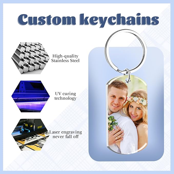 Custom Keychain Double Sided Personalized Picture Text Keychains Engraving Photo Key chains Gifts for Women Boyfriend