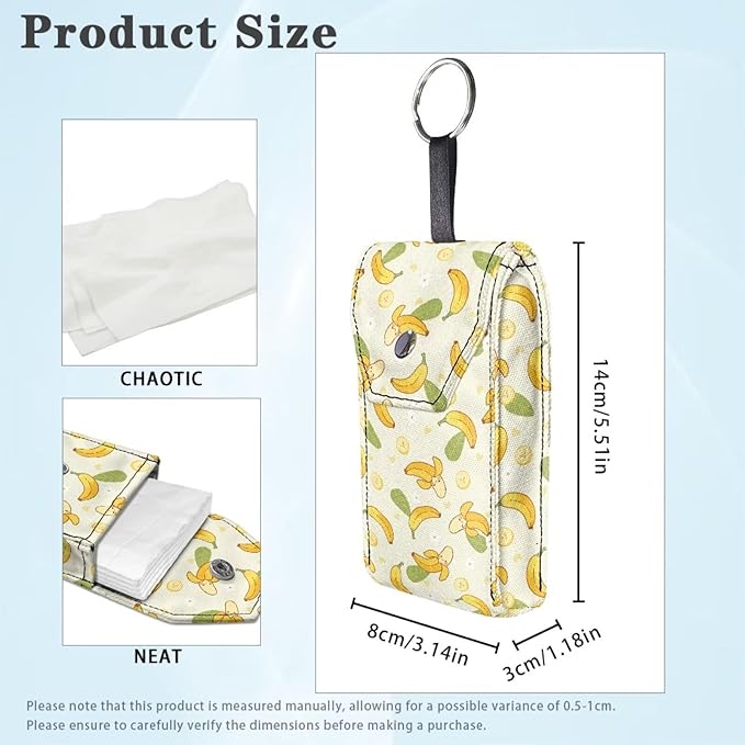 Pocket Tissue Holder Portable Travel Tissue Holder Snap Button Enclosed Reusable Canvas Purse Size Tissues Packs Banana