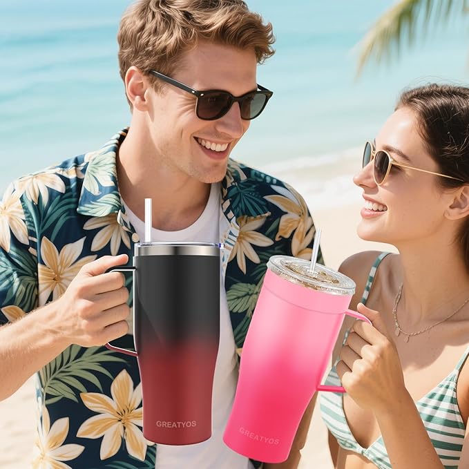 Universal Iced Coffee Sleeve with Handle - Insulated Double Wall Reusable Stainless Steel Holder Insulator for Cold Drinks Fits Small Medium Large To Go Cups Gifts for Men Women Him Her (Dark Flame)
