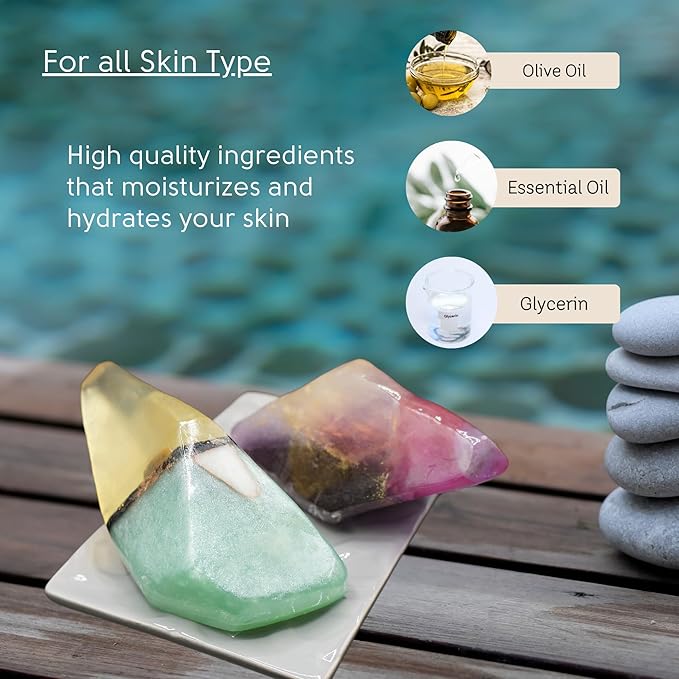 Earth & Home Rock Soap- Soap Rocks set of 2- Mothers day Gift- Decorative Scented Gemstone Soaps with Real Crystals inside- with Natural Ingredients & Essential Oil- Moisturizing