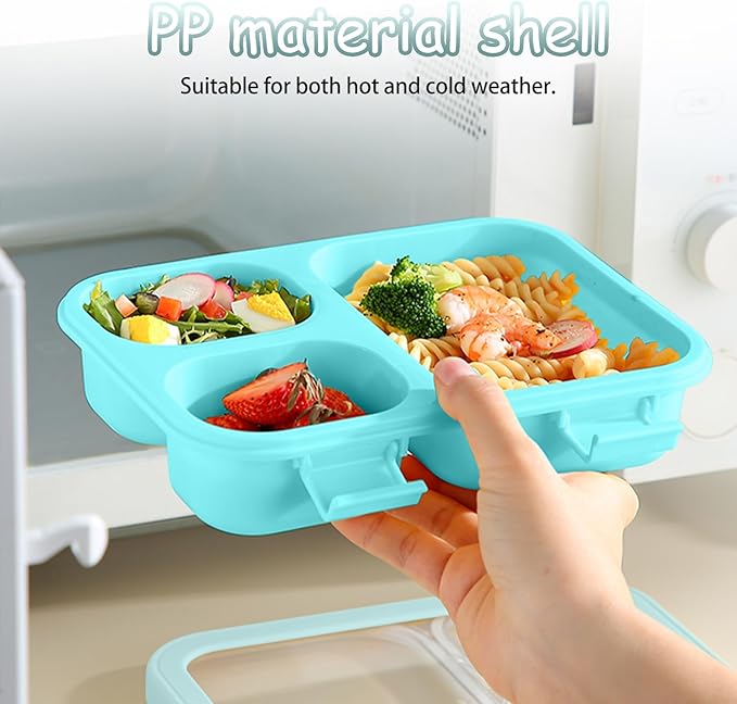 2 Pack Bento Lunch Box, Bento Box for Adults,29oz with 3 Compartments lunch box, for Trvael (Blue & Purple)