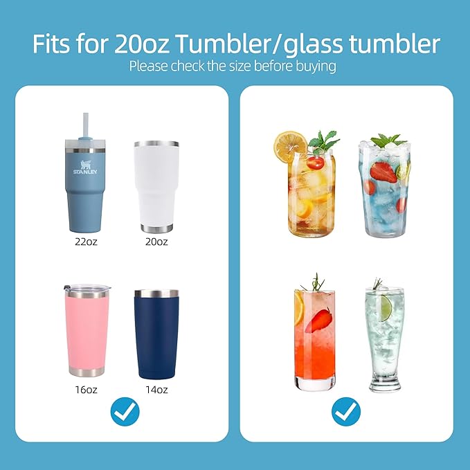 20 oz Stainless Metal Straws for 20 oz Stanley Tumbler, 6Pcs Reusable Straight Long Steel Straws with 12 Silicone Tips and 2 Straw Cleaning Brushes (3Color2, 20oz)