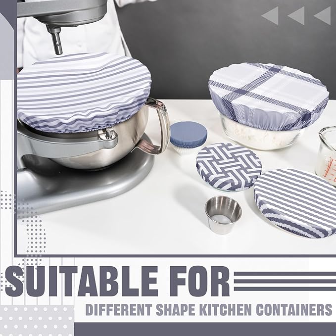 10 Pack Cloth Bowl Covers for Bread Rising - 5 Size Stretch Elastic Food Storage Container Lids - Reusable Cotton Fabric Covers for Food, Fruits, Leftovers (Fresh)