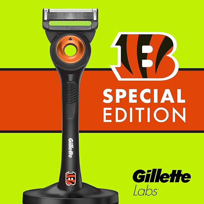 Gillette Labs Special NFL Bengals Edition Shaving Razor for Men - 1 Handle, 1 Razor Blade Refill, Perfect for Game Day Grooming, GilletteLabs with Exfoliating Bar