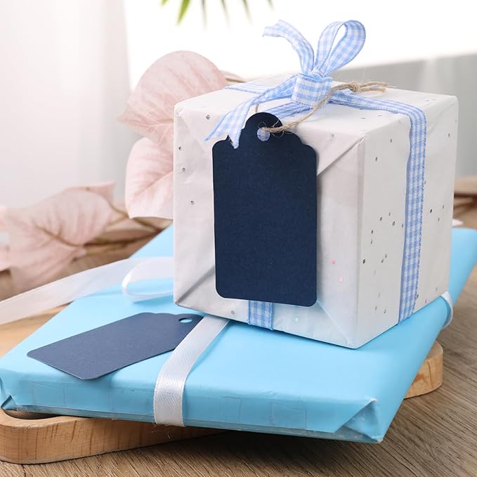 SallyFashion 120PCS Gift Tags with String, Navy Blue Paper Gift Tags Hanging for Wedding Birthday Gifts DIY