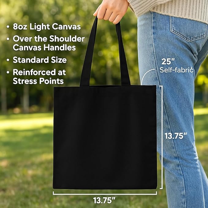Eco-Friendly Canvas Tote Bag, 12-Pack Large Reusable Shopping & Travel Shoulder Bags, Durable Multi-Purpose – Two Colors