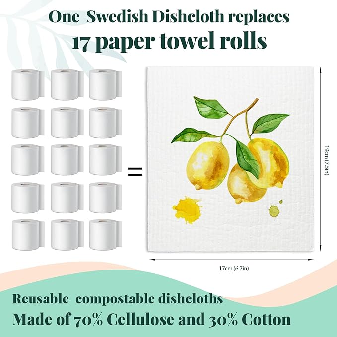 Swedish Dishcloths for Kitchen, Spring Swedish Dish Cleaning Cloths for Friut, Papaya Reusable Paper Towels, 4 Pack Dish Towels for Kitchen, Reusable Sponge Cloths Washable