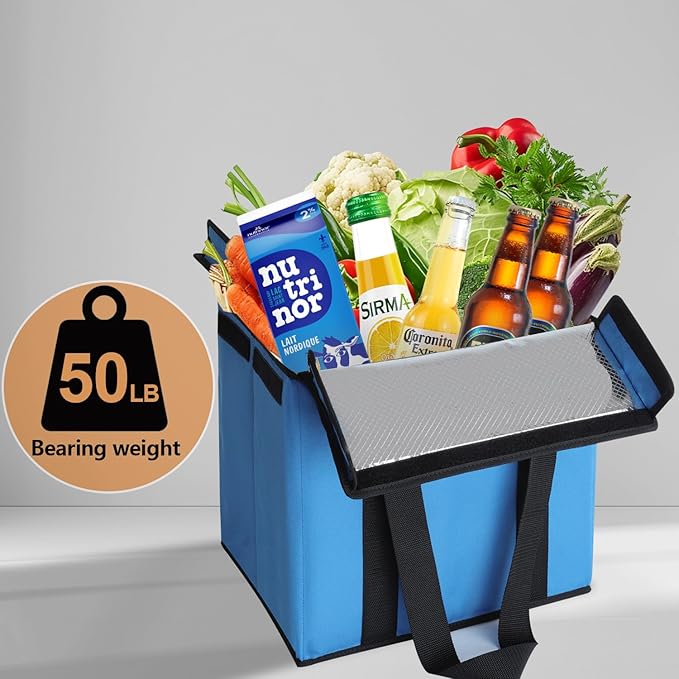 HATHOR Hot Cold Insulated Grocery Bags Reusable Stackable Collapsible Foldable Cooler Boxie Bag Shoping Totes for Groceries in Car, Frozen Food & Travel
