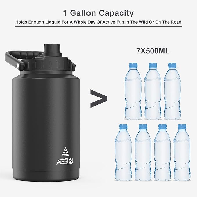 large Insulated Water Jug With Handle, One Gallon Insulated Water Bottle, 1 Gallon Stainless Steel Water Jug