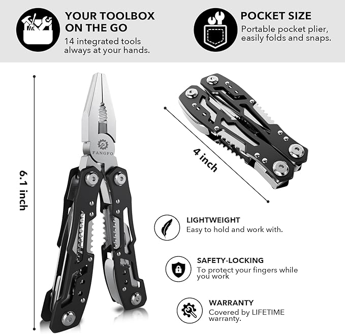 14-In-1 Multitool with Safety Locking, Professional Stainless Steel Multitool Pliers Pocket Knife, Bottle Opener, Screwdriver with Nylon Sheath ，Apply to Survival,Camping, Hunting and Hiking 6 Pcs