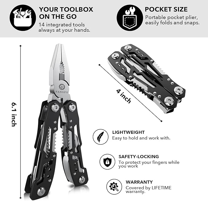 14-In-1 Multitool with Safety Locking, Professional Stainless Steel Multitool Pliers Pocket Knife, Bottle Opener, Screwdriver with Nylon Sheath ，Apply to Survival,Camping, Hunting and Hiking 2 Pcs