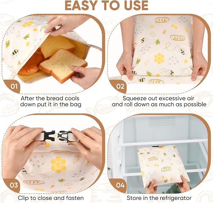 Beeswax Bread Bags & Beeswax Food Wraps Set, Reusable Natural Beeswax Cotton Food Storage Bag for Sourdough, Beeswax Wraps for Food (S,M,L), Sustainable,Organic, Moisture Lock& Freshness Preservation