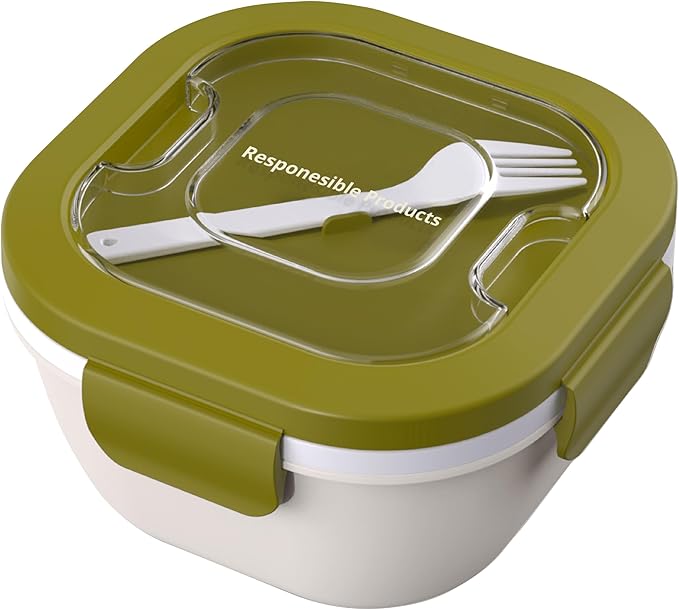 Responsible Products Leak Resistant Bento Box with Tableware for Adult - Teens, Insulated Lunch Box for Women - Men - Girls - Boys, BPA Free, Dishwasher Safe, Microwave Safe, Freezer Safe, 46 oz