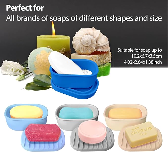 Leakproof Silicone Travel Soap Case with Drainage Layer, Silicone Bar Soap Holder Compact Portable Shatterproof Soap Container Box for Bathroom Gym Camp Travel Toiletries (KleinBlue, Drainage Lid)