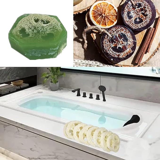 25PCS Natural Loofah Slices, Reusable Natural Loofah Cuts for Cleaner Sponge Scrubber, Facial Soap Holder and DIY Customize Soap Tools with 1 Storage Bag (Diameter 2In, Thick 1In)