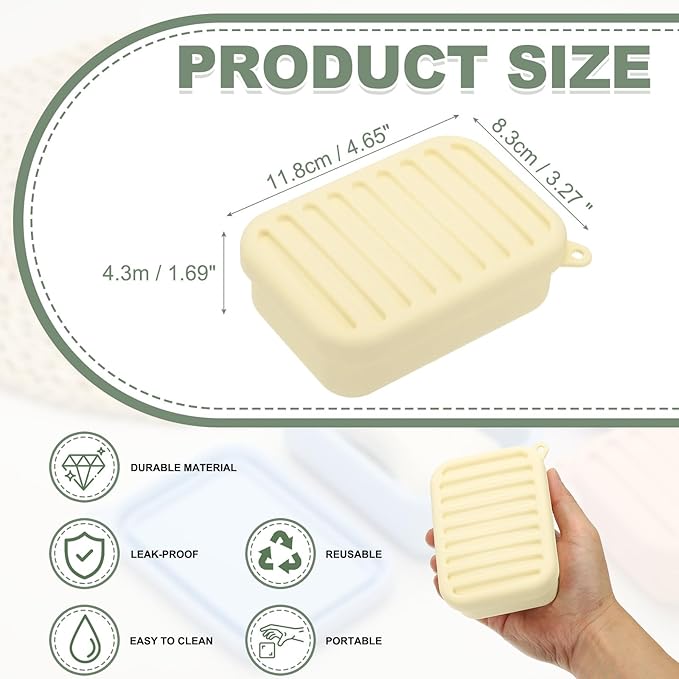 uxcell Shampoo Bar Travel Case, Silicone Leak Proof Soap Bar Case with Draining Layer Soap Container for Traveling, Bathroom, Gym, Camping(4"x2.76"x1.3", Yellow)