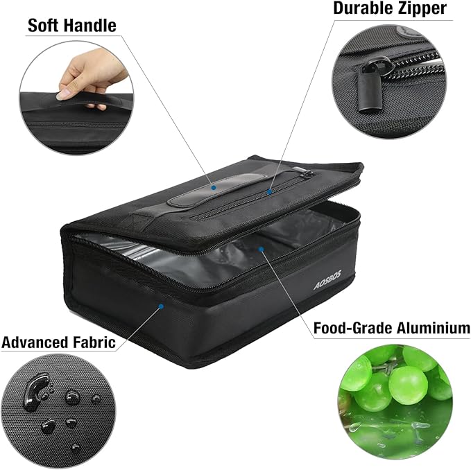 Aosbos Small Insulated Lunch Bag - Compact Lunch Box for Portion Control, Work & Office, Black