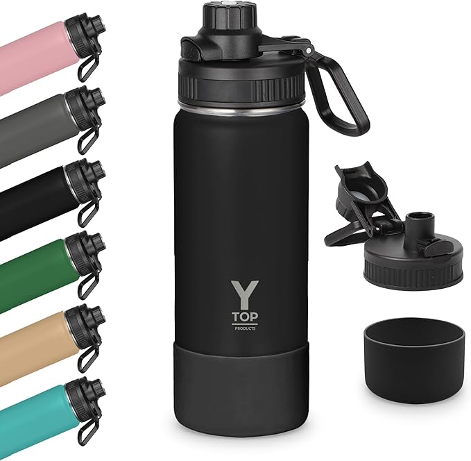 Y TOP 18 oz Insulated Water Bottle Cup Holder Friendly, Leak Proof Spout Lid, Double Wall Insulation, Dishwasher Safe, Easy Clean Stainless Steel Water Bottle for Gym Kids Sports Travel School Hiking