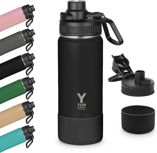 Y TOP 18 oz Insulated Water Bottle Cup Holder Friendly, Leak Proof Spout Lid, Double Wall Insulation, Dishwasher Safe, Easy Clean Stainless Steel Water Bottle for Gym Kids Sports Travel School Hiking