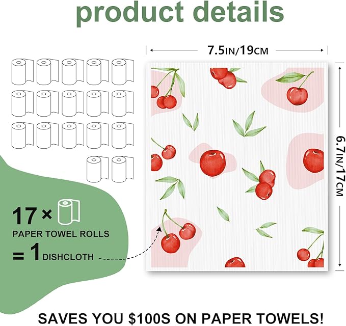 Swedish Dishcloths for Kitchen, 6 Pack, Reusable Paper Towels Washable,Super Absorbent, Fast Dry Cleaning Cloths,Non-Scratch, No Odor, Biodegradable Cleaning Cloths.