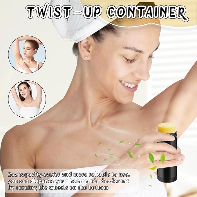 15 Pack 2 oz/60ml Plastic Deodorant Containers,Empty Round Twist-Up Solid Stick Tube Container for Homemade Deodorant,Shaving Soap Stick,Heel Lip Balm,Solid Lotion Bars-Top Filling,Black