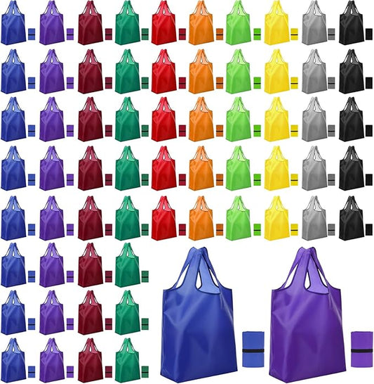 100 Pack Reusable Bags Bulk Foldable Shopping Bags Large Non Woven Tote Grocery Handbags with Handles for 50 Lbs Party Holiday Treat Favor (Colorful)