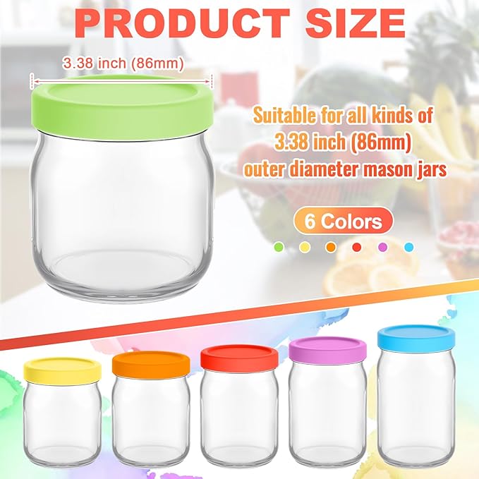 6 Pcs Silicone Wide Mouth Lids Mason Jar Lids Thickened Leak Proof Lid for 86 mm All Wide Mouth Mason Jars, Reusable Large Canning Jar Caps Christmas Housewarming Gift (Classic)