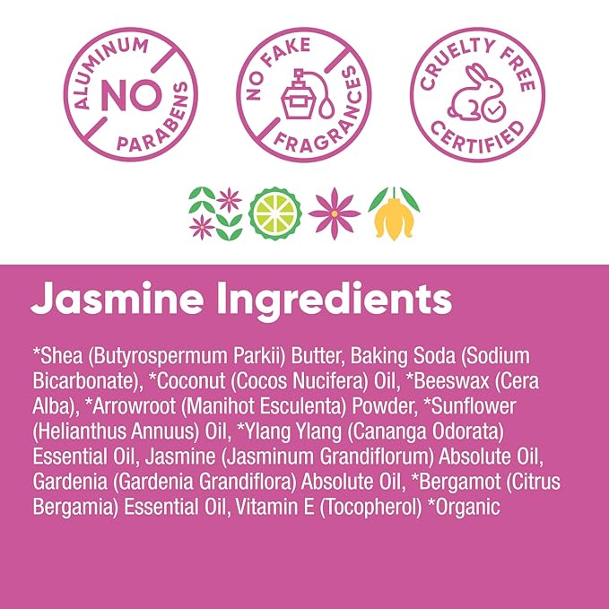 Pretty Frank Natural Aluminum-Free Deodorant Stick, Jasmine (1-Pack) | All-Day Odor Control for Women & Men | Effective, Skin Soothing Formula with Safe, Organic Ingredients and Essential Oils