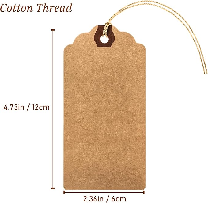 Outus 60 Pcs 4 3/4-in x 2 3/8-in Blank Large Paper Gift Tags with String and Reinforced Eyelet Wire Writable Price Tags Shipping Labels Inventory Labels(Brown)