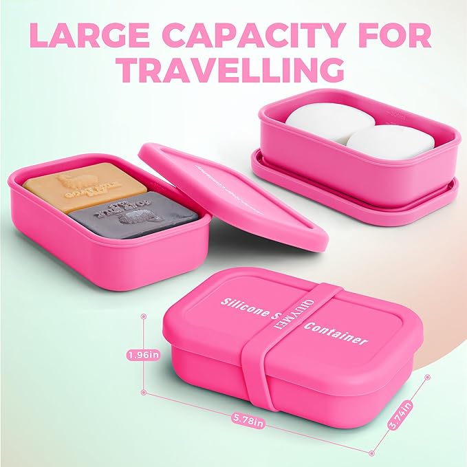 Silicone Soap Holder， Enhanced Leak-Proof Travel Soap Container with Draining Layer，Portable Bar Soap Holder, Soap Case with Soap Bag, Soap Dishes for Bathroom/Camping/Gym/ (Pink)