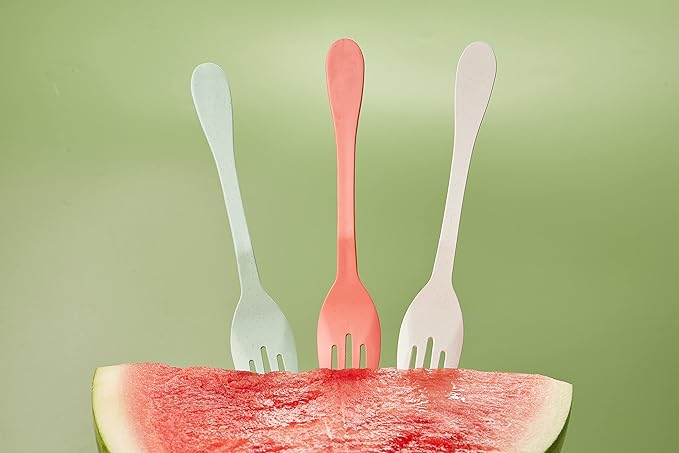 KNORK Eco 12 Piece (Fork, Knife, Spoon) Plant Based Cutlery Bamboo Reusable Flatware Set, (Mint, coral, white, gray)