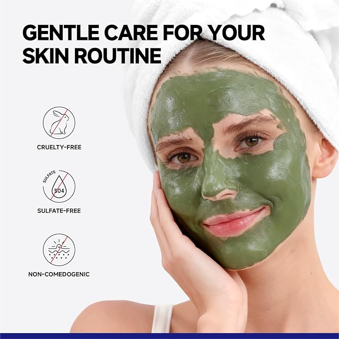 Deep Cleansing Green Clay Mask for Face, Kaolin Clay Masks Blackheads and Pores with Mung Bean for Soothing Oil Control, Mud Mask with Brush for All Skin Types（5.3 oz）