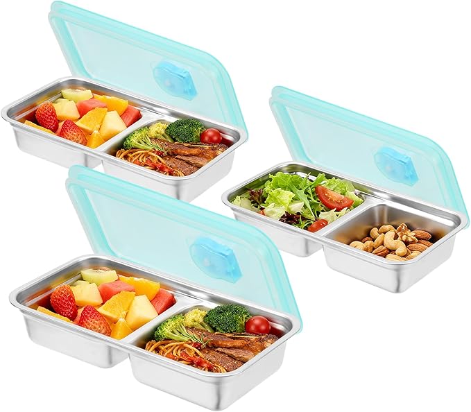 Reusable Stainless Steel Snack Containers with Lids,Double Compartment 2 Condiment,Grab and Go Divided Snack Food Storage Containers for Kids Adults, Sauce Cups for School, Trave (3)