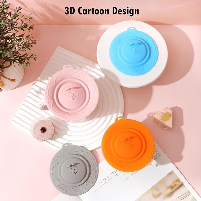 Cat's face Silicone Cup Covers (Set of 4) ， Multicolored Silicone Lids for Mugs, Cups, Tea Pots,Flexible Mug Covers，Hot Cup Lids for Coffee & Tea