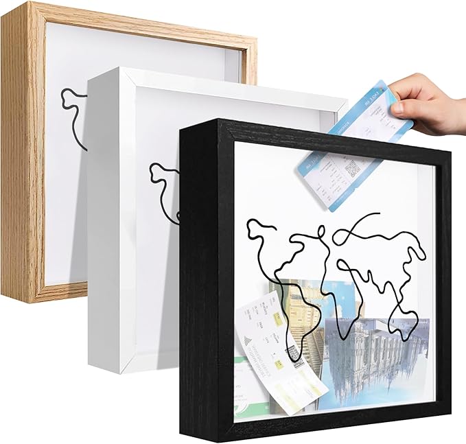 Travel Shadow Photo Keepsake Memory Box Ticket Keepsake Honeymoon Fund Box with Slot Frame Adventure Best Gift for Keepsake International Traveler Women Men People Who Travel Hiker Unique