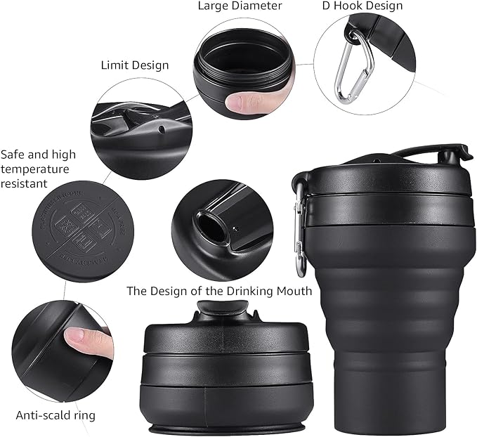 Collapsible Coffee Cup, 2 Pack 20 OZ 600ml Silicone Travel Folding Cup, Leak Proof BPA Free Portable Cup, Travel mug with Lids for Camping hiking