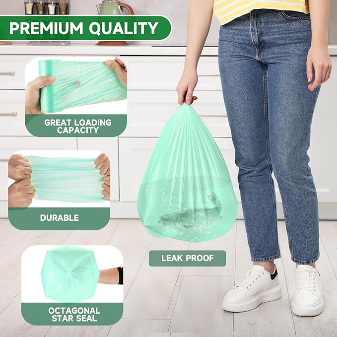 Small Trash Bags Bathroom 4 Gallon-Biodegradable - Green Garbage Bags 4 Gallon Compostable 240 Count Unscented Strong Kitchen Office Car Waste Basket Liners Thick Chenyucheng Bulk