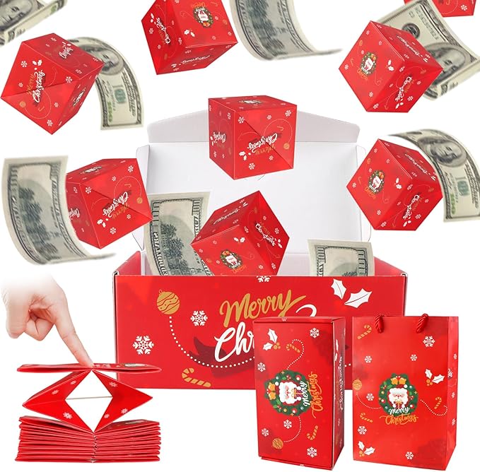 CSMGY Surprise Box Gift for Money, Christmas Surprise Gift Box Explosion, Folding Bouncing Gift Box for Christmas Birthday Anniversary, 12 Bounces Boxes (Red)