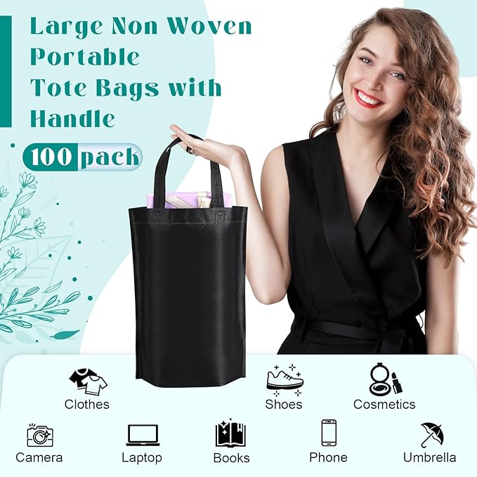Windyun Reusable Grocery Bags Large Non Woven Shopping Bags with Handle Foldable Portable Tote Carryall Bulk 11.8x6x13.8 Inch